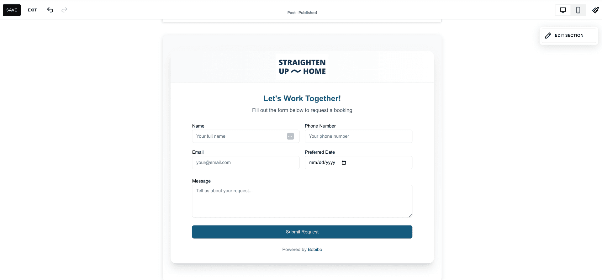 Professional Organizing Booking Form Example